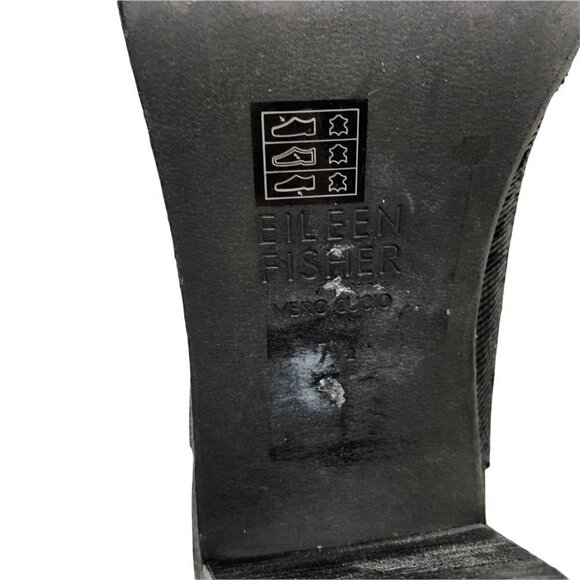 Eileen Fisher Womens Ankle Booties Black Leather Block Heel Peep Toe Zip 7.5 - Picture 8 of 8